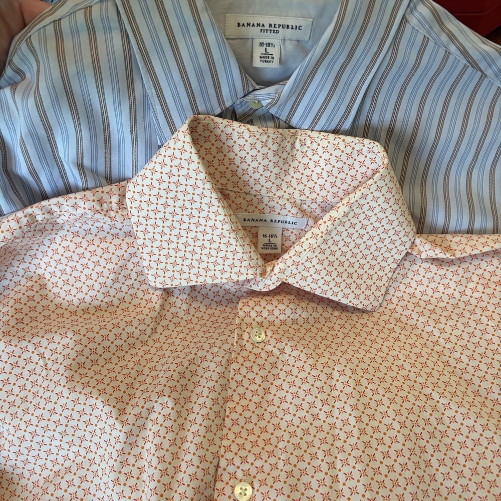 Lot Of 2 Banana Republic Men's Dress Button Down Printed Shirts 16-16 1/2 READ D